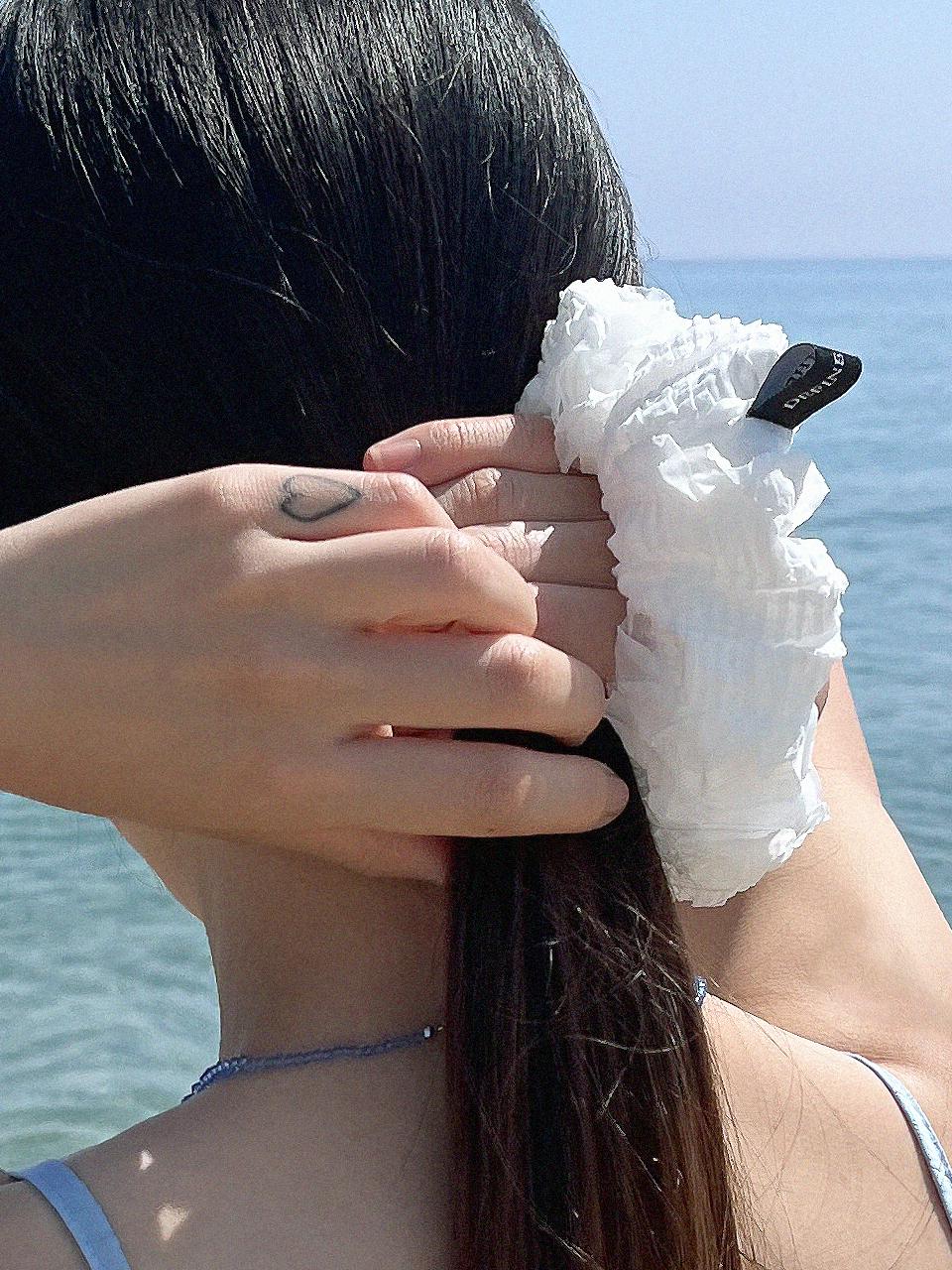 DEFINE OTHER Ruffle Rayon Blend Scrunchie [Beige]