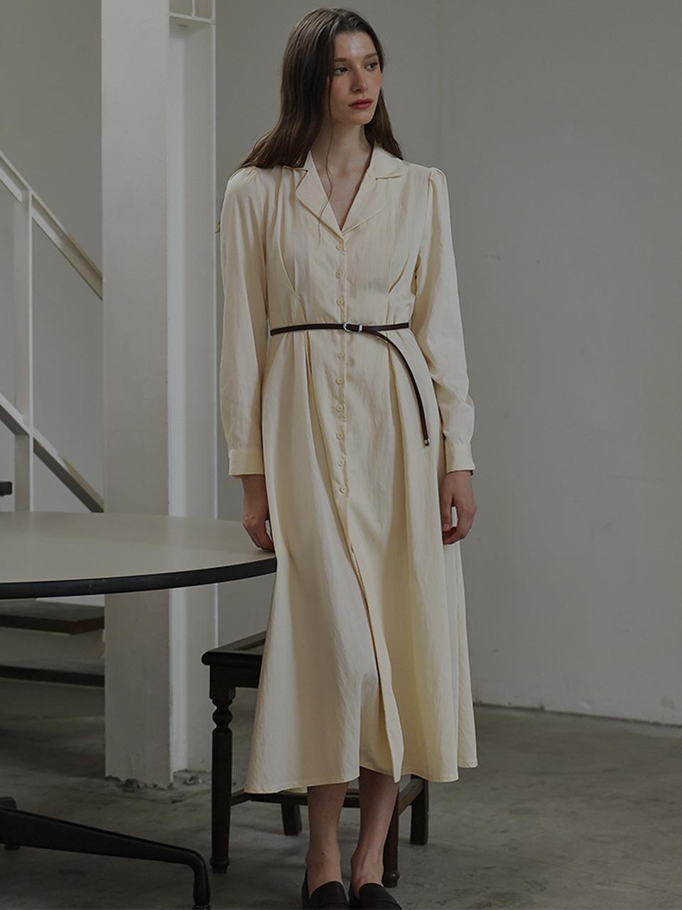 DEHEVE Classic Open Collar Long Flowing Dress