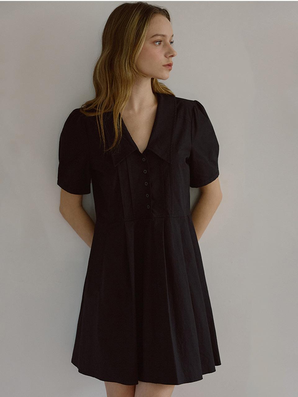 DEHEVE Collar Pleats Dress [Black]