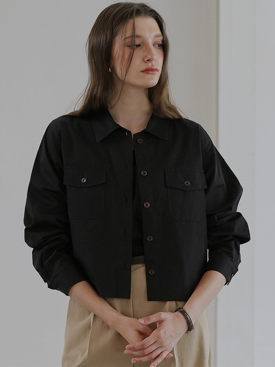 DEHEVE Cotton Classic Collar Pocket Shirt [Black]