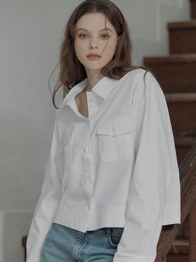 DEHEVE Cotton Classic Collar Pocket Shirt [White]