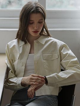 DEHEVE Cotton Collar Pocket Minimalist Shirt [Beige]