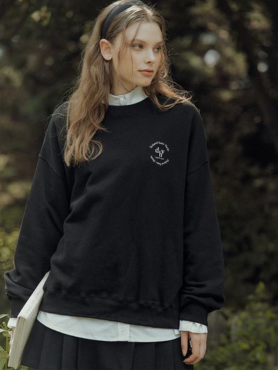 DEHEVE Cotton Relaxed Round Sweatshirt [Black]