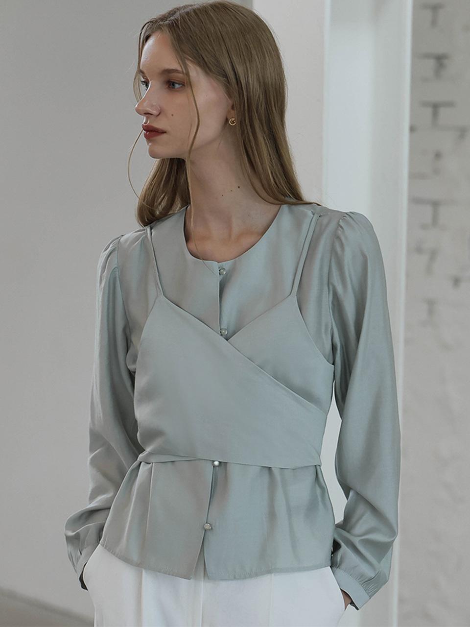 DEHEVE Day Layered Wrap Blouse [GREEN]