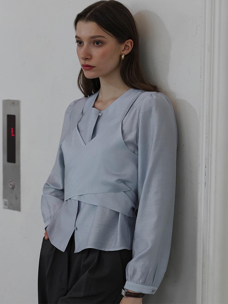 DEHEVE Day Layered Wrap Blouse [Pale Blue]
