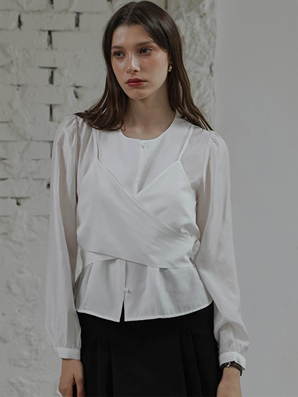 DEHEVE Day Layered Wrap Blouse [WHITE]