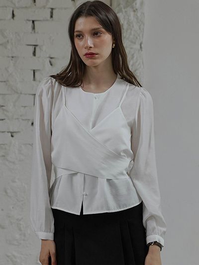 DEHEVE Day Layered Wrap Blouse [WHITE]