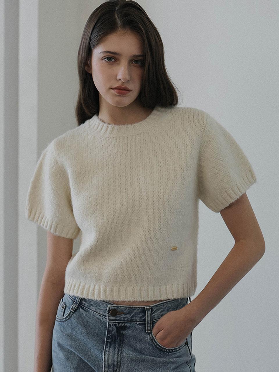 DEHEVE Half Sleeve Wool Blend Knit [beige]