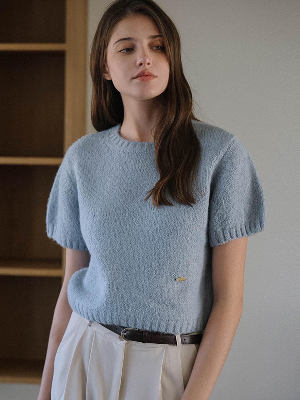 DEHEVE Half Sleeve Wool Blend Knit [Sky Blue]
