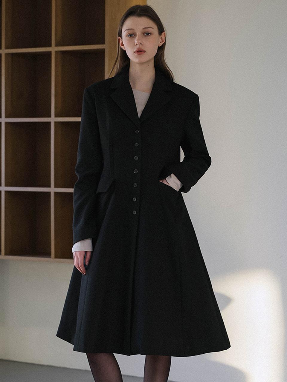 DEHEVE Hourglass Wool Long Coat [Black]