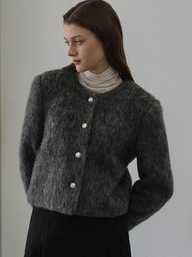DEHEVE Mix Fur Short Relaxed Fit Jacket [Charcoal]