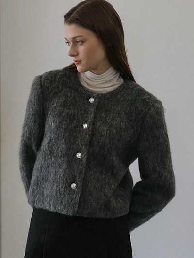 DEHEVE Mix Fur Short Relaxed Fit Jacket [Charcoal]