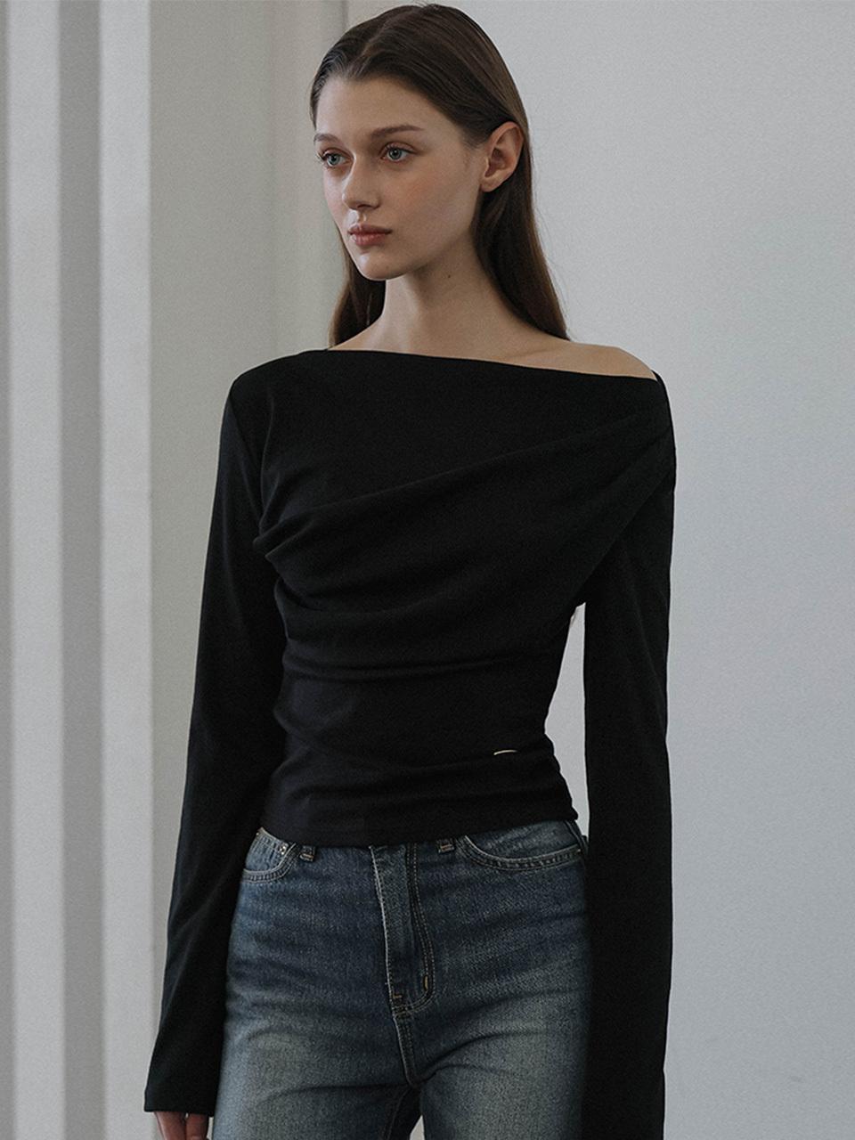 DEHEVE Off-shoulder Cotton Stretch Top [Black]