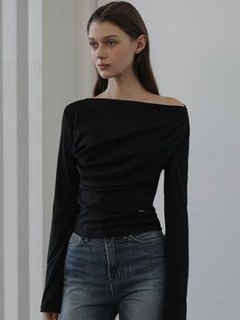 DEHEVE Off-shoulder Cotton Stretch Top [Black]