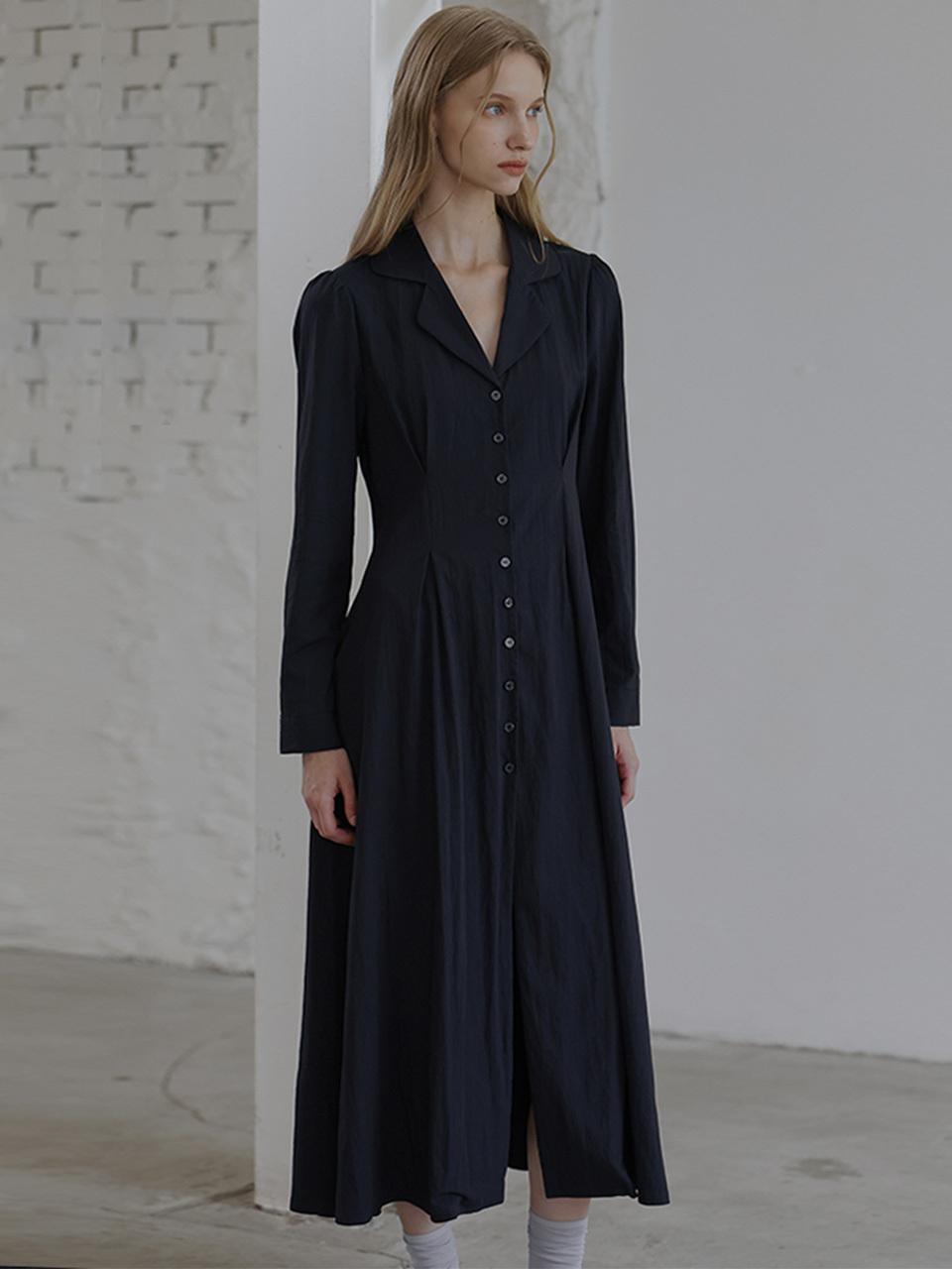DEHEVE Open Collar Classic Long dress [Navy]