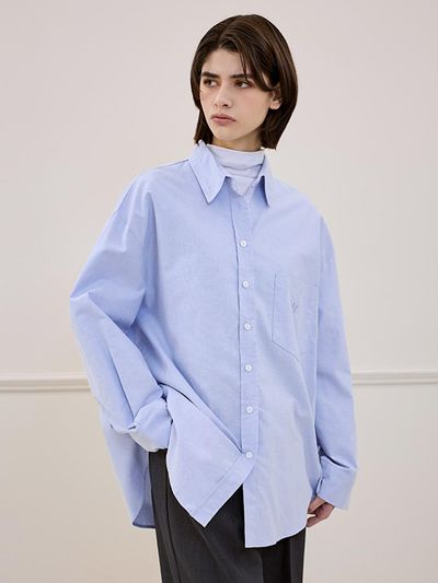 DEHEVE Oxford Logo Embroidered Shirt [BLUE]