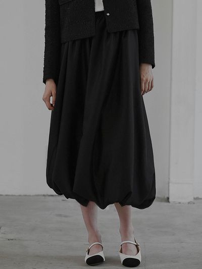DEHEVE Pumpkin Long Elastic Polyester Skirt [Black]