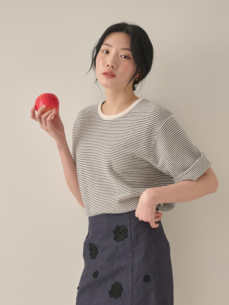 deiiiibydeiiii Color Block Half Sleeve Knit T-Shirt [WHITE]
