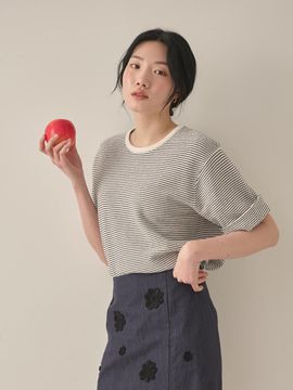 deiiiibydeiiii Color Block Half Sleeve Knit T-Shirt [WHITE]