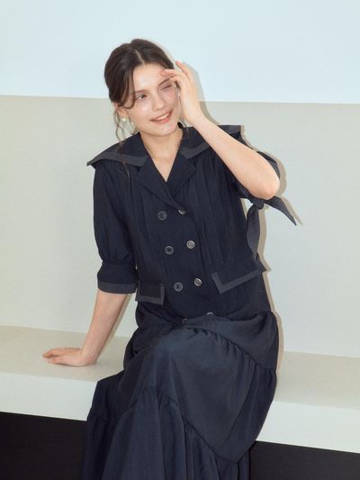 deiiiibydeiiii Sailor Collar Ribbon Dress [Navy]