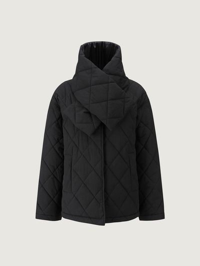 DEKAVV Quilting Hooded Short Padded Jacket Black