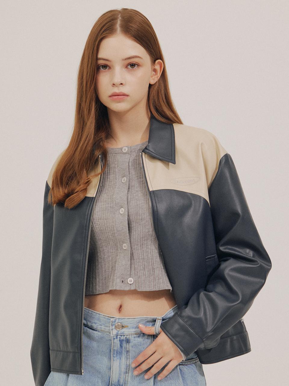 DELICCENT color leather jacket [NAVY]