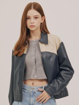 DELICCENT color leather jacket [NAVY]