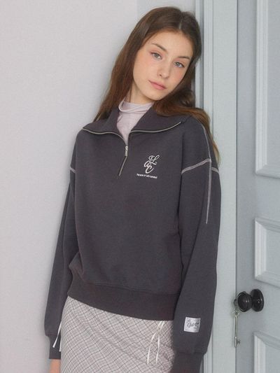 DELICCENT Coloring Half Zip-Up Sweatshirt [CHARCOAL]