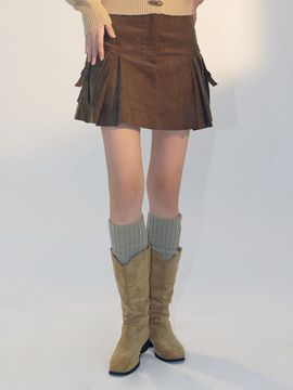 DELICCENT Corduroy Cargo Mini Skirt [KHAKI]