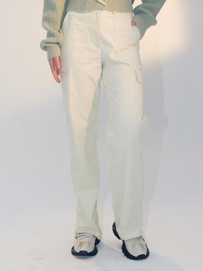 DELICCENT Corduroy Cargo Pants [IVORY]