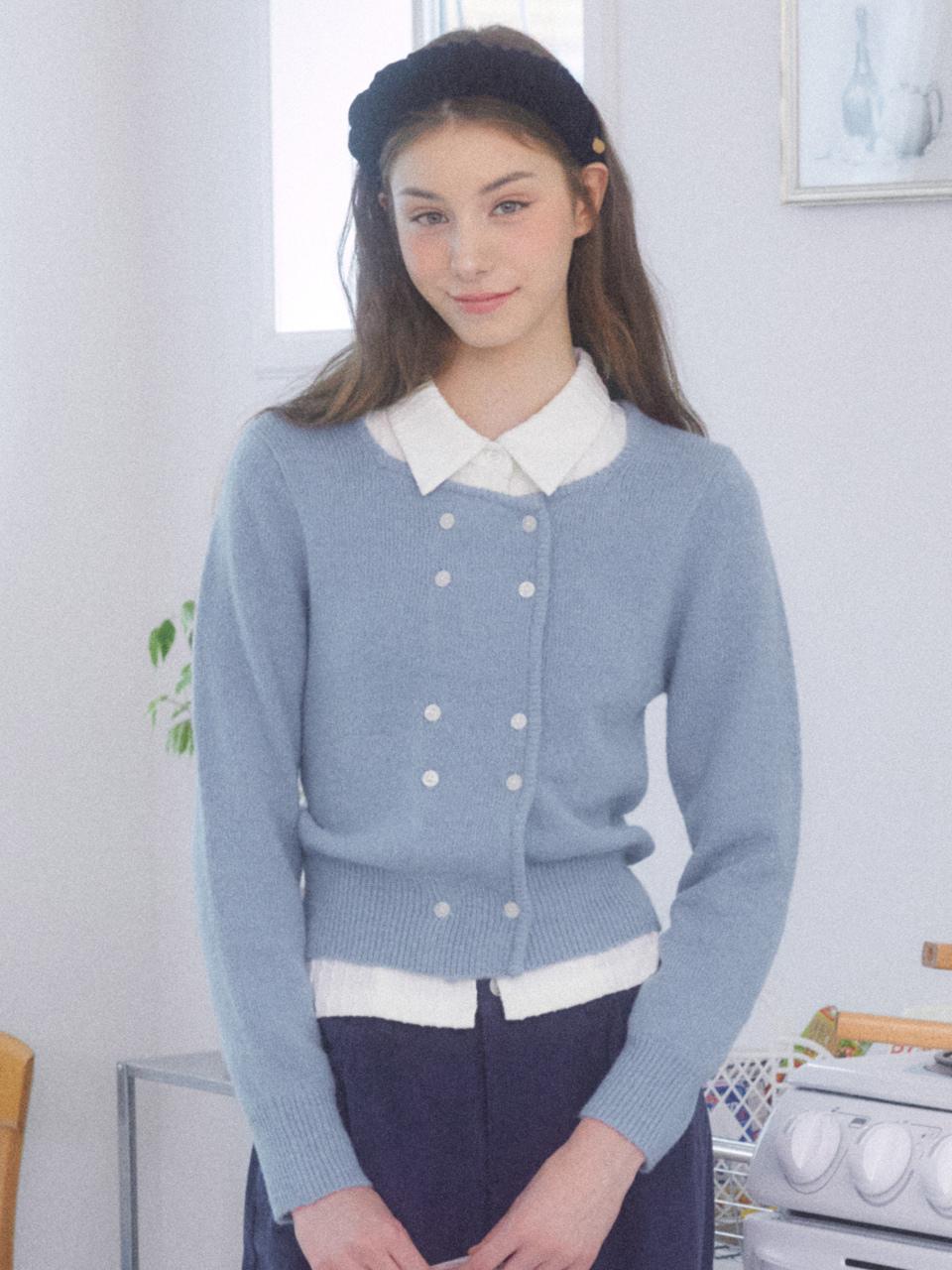 DELICCENT Double button Wool Cardigan [BLUE]