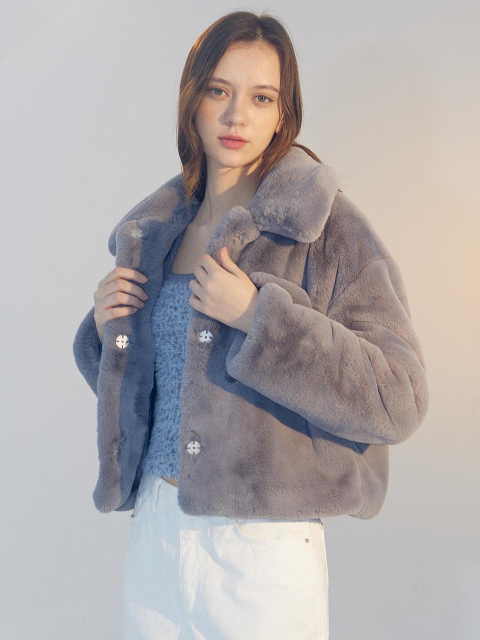 DELICCENT Eco fur half jacket [GRAY]