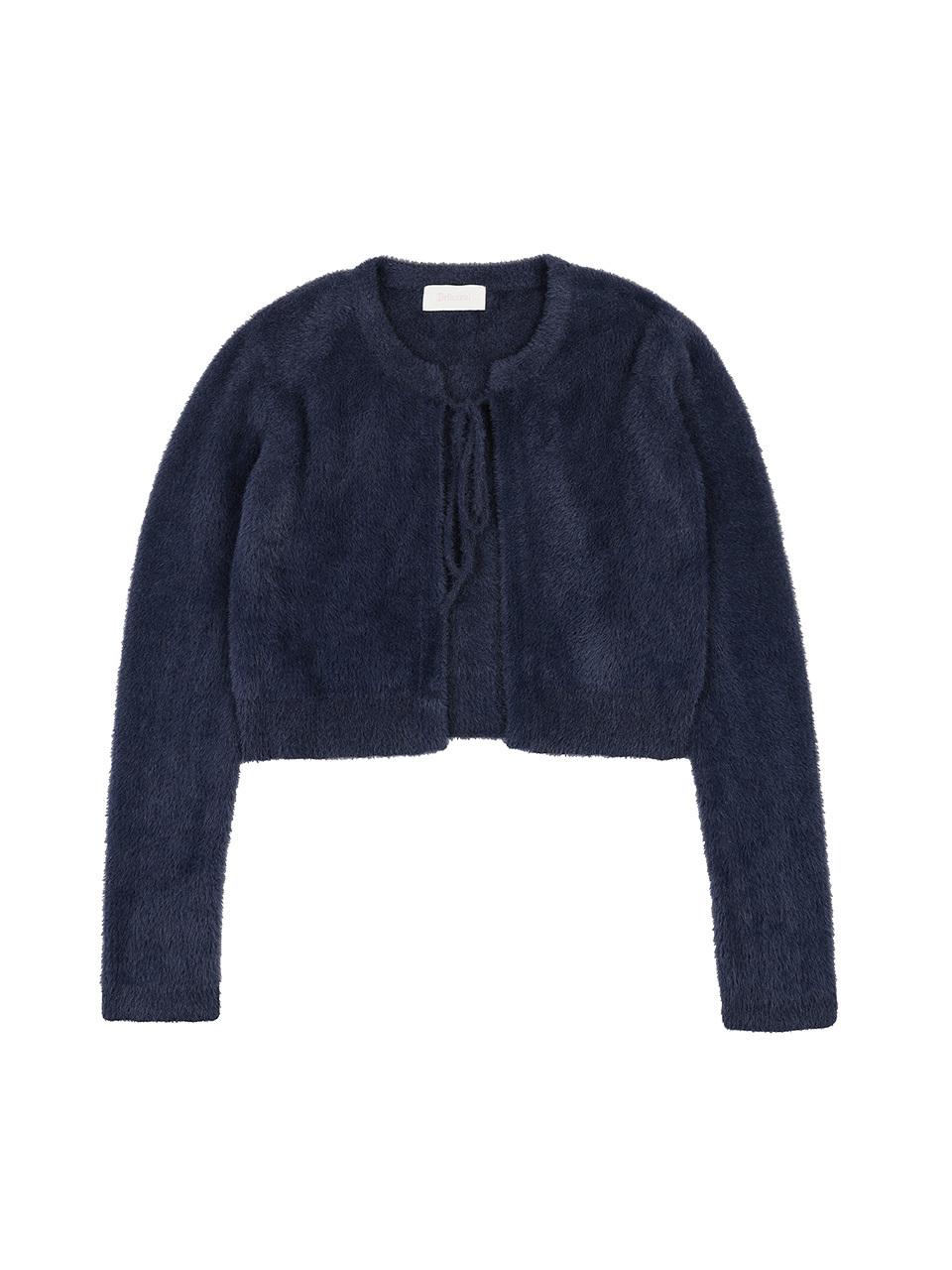 DELICCENT Fairy Ribbon Knit Cardigan [CHARCOAL]