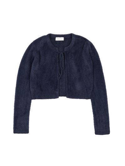 DELICCENT Fairy Ribbon Knit Cardigan [CHARCOAL]