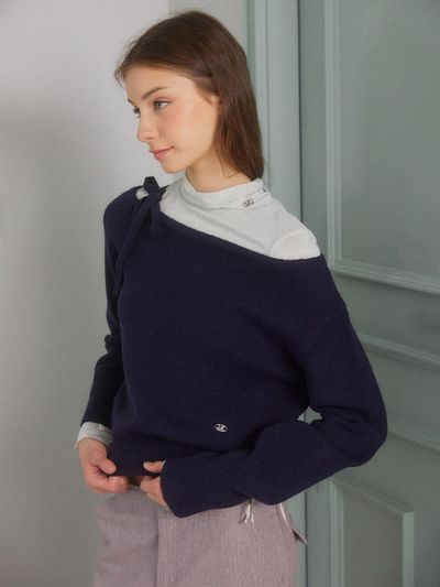 DELICCENT Kinney One Shoulder Pullover [NAVY]