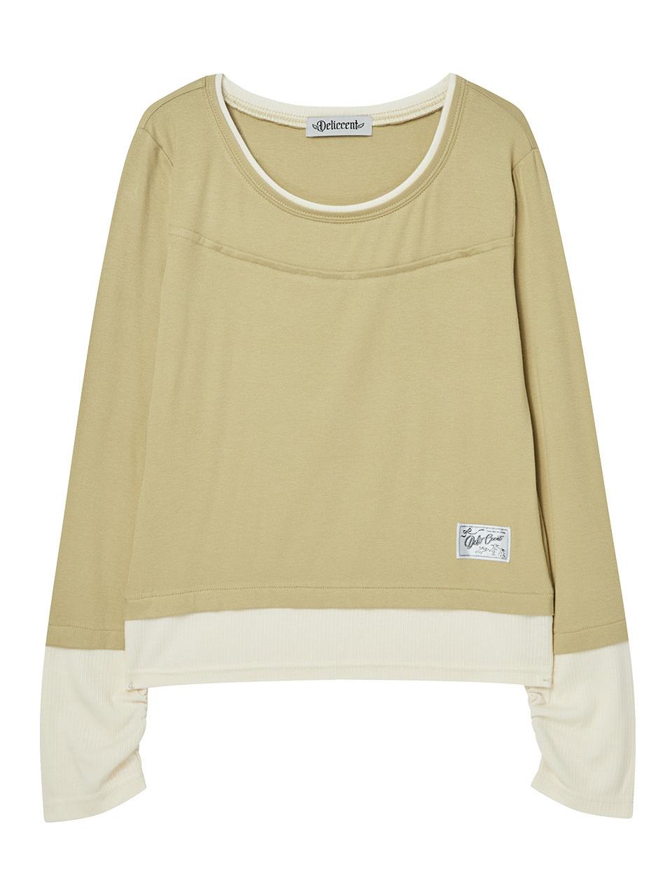 DELICCENT Lip Layered Coloring T-shirt [OLIVE GREEN]