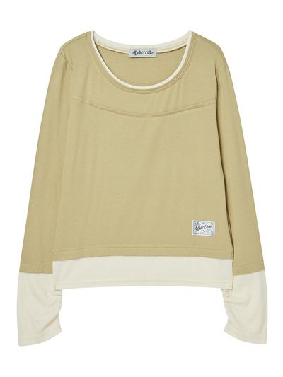 DELICCENT Lip Layered Coloring T-shirt [OLIVE GREEN]