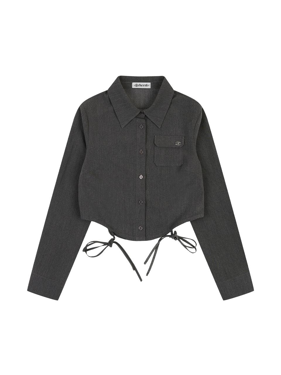 DELICCENT Miu String Cropped Shirt [CHARCOAL]