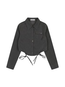 DELICCENT Miu String Cropped Shirt [CHARCOAL]