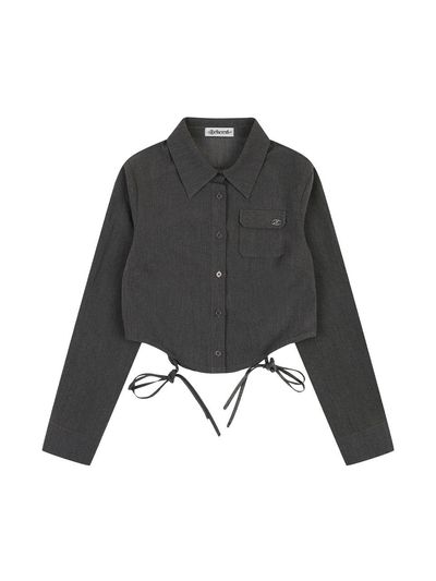 DELICCENT Miu String Cropped Shirt [CHARCOAL]