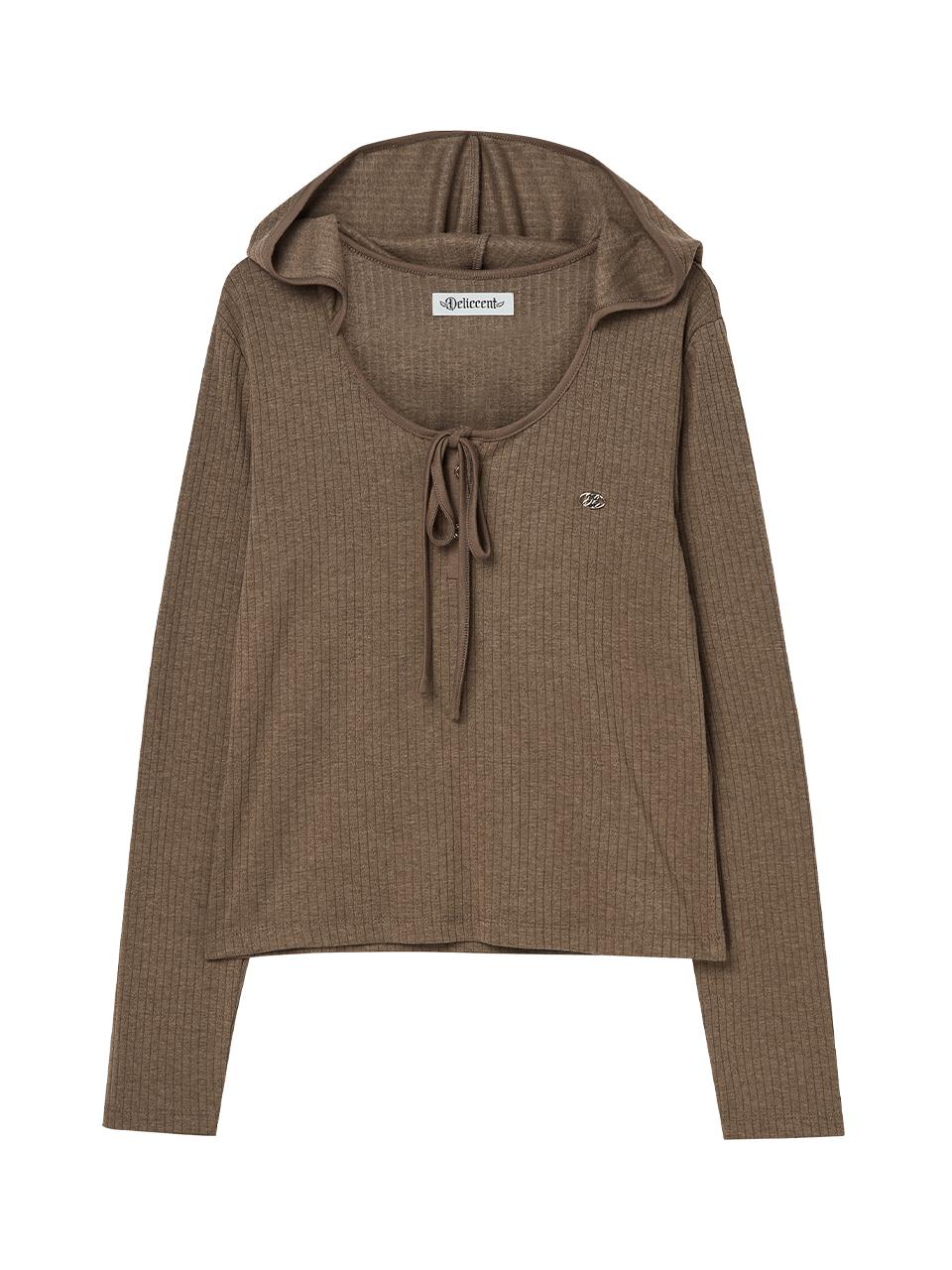 DELICCENT Punching button Hooded Top [BROWN]