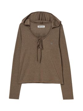 DELICCENT Punching button Hooded Top [BROWN]