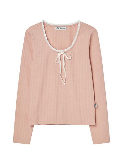 DELICCENT Rina Ribbon Slim T-shirt [CORAL]