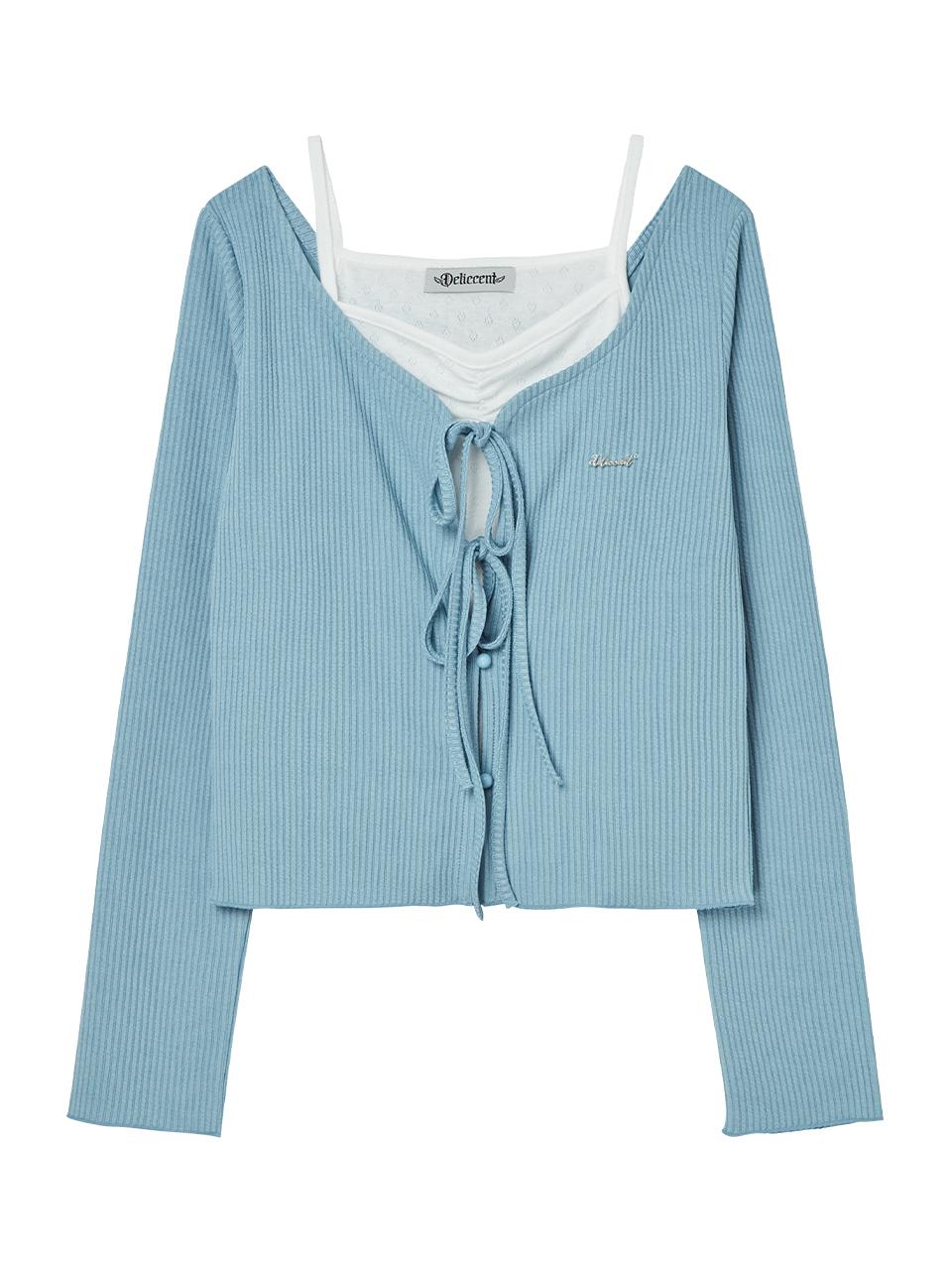DELICCENT Two-to-string cardigan set [SKY BLUE]
