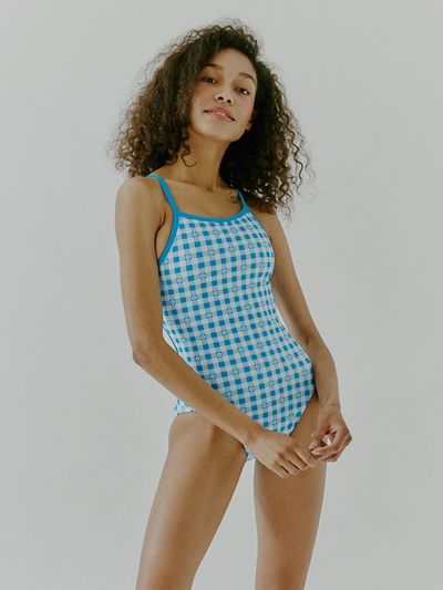 DELIGHTPOOL Gingham Flower (Ocean Blue)