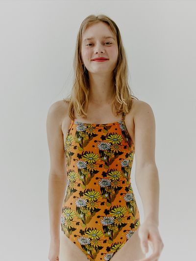 DELIGHTPOOL Retro Wallpaper One Piece Swimsuit (Pumpkin Orange)