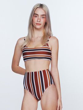 DELIGHTPOOL Sunburst Stripe Bikini Bottom - Earthy Brown