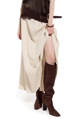 DELUC DELUC Belted Clouet Linen Blend Maxi Skirt 
