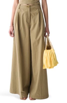 DELUC DELUC Louna Pleated Cotton Blend Wide Leg Pants