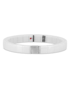 Demeglio Demeglio 18K White Gold Scacco Diamond White Ceramic Stretch Bracelet, 1.86 tcw